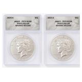 (2) US Reissue Reverse Proof Peace Coins.999