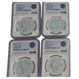 (4) US Fiji Morgan $1 Coins, .999 Silver, NGC