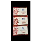 (3) US Mint Silver Proof Sets, 2001-2003