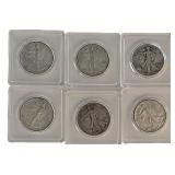 (6) Walking Liberty US Silver Half Dollar Coins