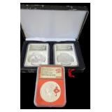 (3) China Panda .999 Silver Coins, NGC