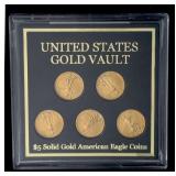 (5) US Gold Vault $5 American Eagle Gold Coins