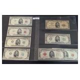 Group of (8) $5 Bills, including Red Seal & Unc