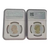 (2) Canada 1oz .999 Silver Coins, Gilded, NGC