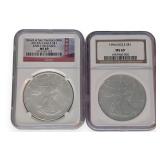(2) US Silver American Eagle $1 Coins, NGC