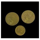(3) US Gold Coins, $2.5 and $1