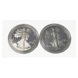 (2) Silver American Eagle $1 Proof Coins