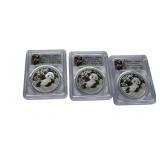 (3) China Panda Coins, ea 1oz .999 Silver, PCGS
