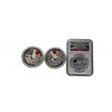 (3) China Panda Coins, Medals, 5oz .999 Silver