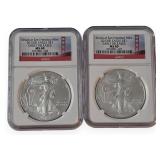 (2) 2013S US Silver Eagle Coins, NGC, Early Rls