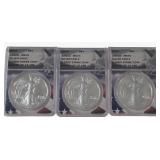 (3) 2022 US Silver Eagle $1 Coins, MS 70