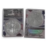 (2) 2021 US Silver Eagle $1 Coins, MS 70