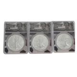 (3) US Silver Eagle $1 coins, ANACS