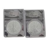 (2 US Silver Eagle $1 coins, ANACS