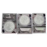 (3) US Silver Eagle $1 coins, ANACS