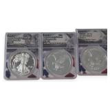 (3) 2021-W US Silver American Eagle Coins, Proofs