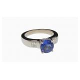 14K White Gold Sapphire, Diamond Ring