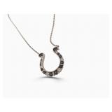 14K WG Sapphire, Diamond Horseshoe Pendant, Chain