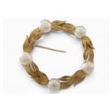 14K Yellow Gold Pearl Brooch