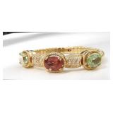 14K YG Pink, Green Tourmaline, Diamond Bracelet