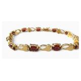 14K Yellow Gold Garnet Link Bracelet