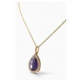 18K Yellow Gold Amethyst, Diamond Pendant, Chain