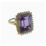18K Yellow Gold Amethyst and Diamond RIng