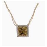 14K YG Lemon Quartz, Diamond Pendant, Chain