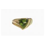 14K Yellow Gold Peridot, Diamond Ring