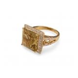 14K Yellow Gold Lemon Quartz, Diamond Ring