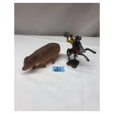 Vintage Lead Toy Figure, Celluloid Pig,