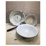 Antique Enamal Ware Bowls and Laddle