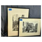 Pair of black and white signed prints