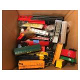 Box of old HO trains & accessories