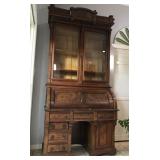 Victorian Walnut Cylinder Secretary Desk