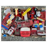 A lot of old toy fire trucks