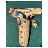 WELLS FARGO toy, revolver & leather holster