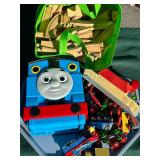 Lot of wooden train tracks & toy train cars
