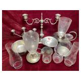 Lot of Vintage Pewter Candle Holders and Glass...