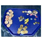 Lots of wooden nickels, buttons & tokens