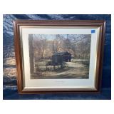 Framed hanging print of covered bridge
