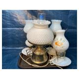 Lot of vintage hobnail/milk glass lamps