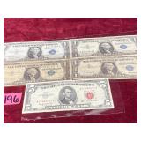 Blue Seal Dollar Bills, Red Seal Five