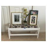 Wooden shelf and artwork