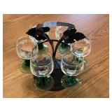 6 unique stemmed glasses w/ caddy