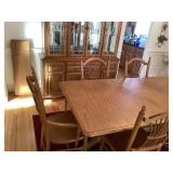 Wooden dining table, hutch & 6 chairs