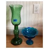 Pair of blue & green glass vases