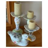 Lot of ceramic candleholders & duck