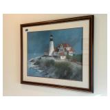 Framed lighthouse artwork