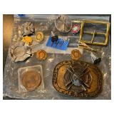 Lot of belt buckles and pins